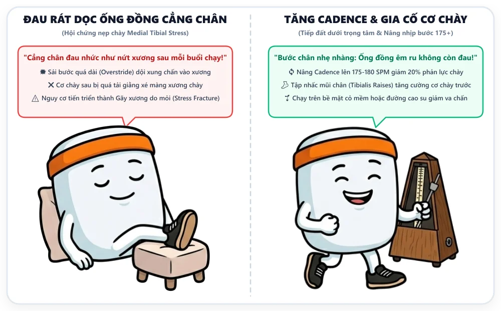 Runner cầm ống chân với biểu hiện đau nhức sau khi chạy bộ